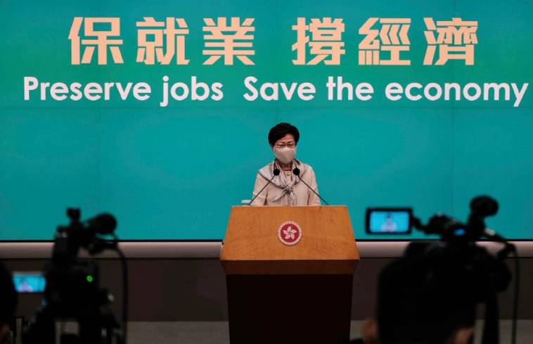 Hong Kong Chief Executive Carrie Lam Cheng Yuet-ngor wearing a face mask