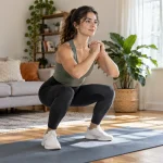 Home workout without equipment in a living room