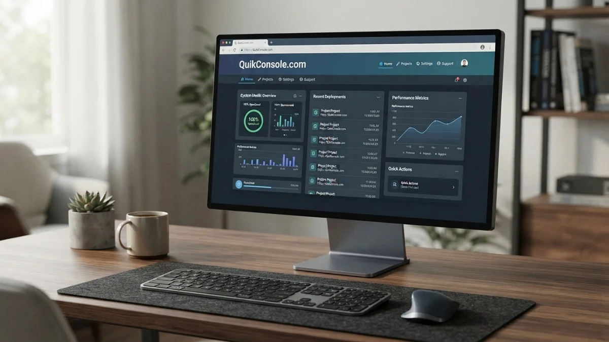 QuikConsole.com website displayed on a computer monitor