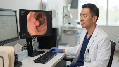 Gastroenterologist reviewing a tubular adenoma on a colonoscopy image