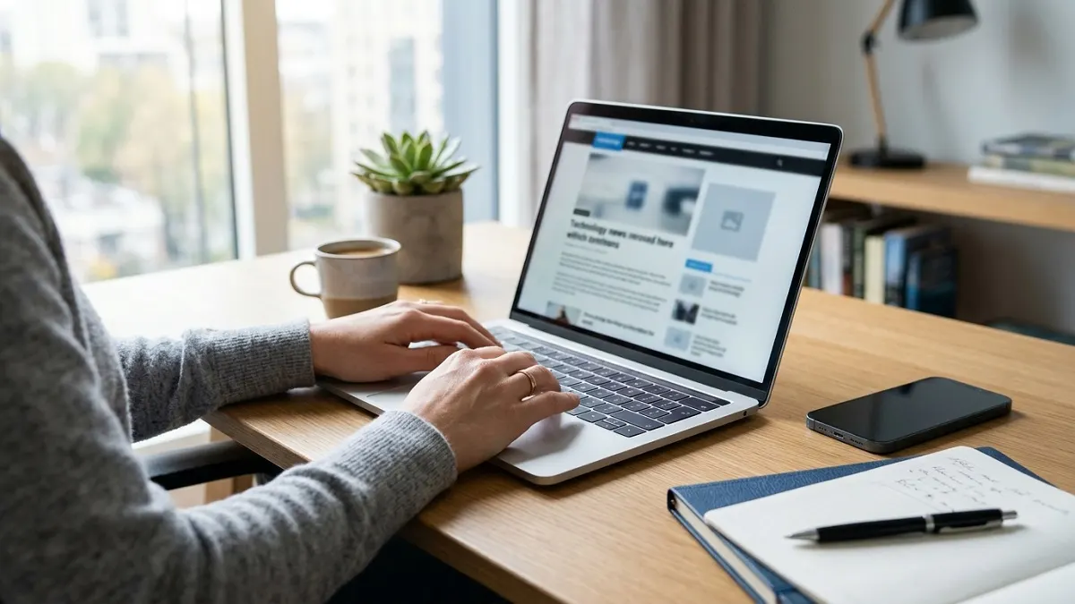 YonoPress.com overview: reader browsing the website on a laptop beside a smartphone and notebook
